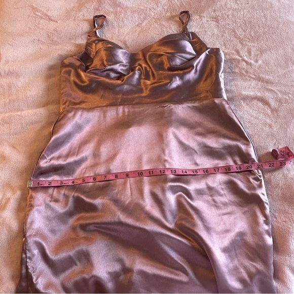 NWOT lilac satin prom dress cowl neckline spaghetti straps lace up back size 12 - Picture 9 of 10